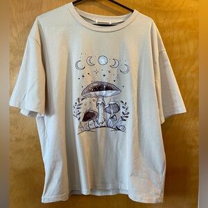 Beige Graphic T-Shirt with Mushroom Design